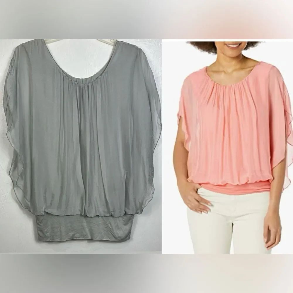 Tina Stephens Flare Short Sleeve Scoop Neckline Top Blouse Size M/L